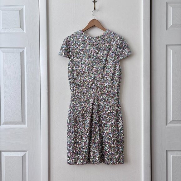 Ieena For Mac Duggal Silver Sequin Short Sleeve Cocktail Dress Size 8 - Picture 8 of 10
